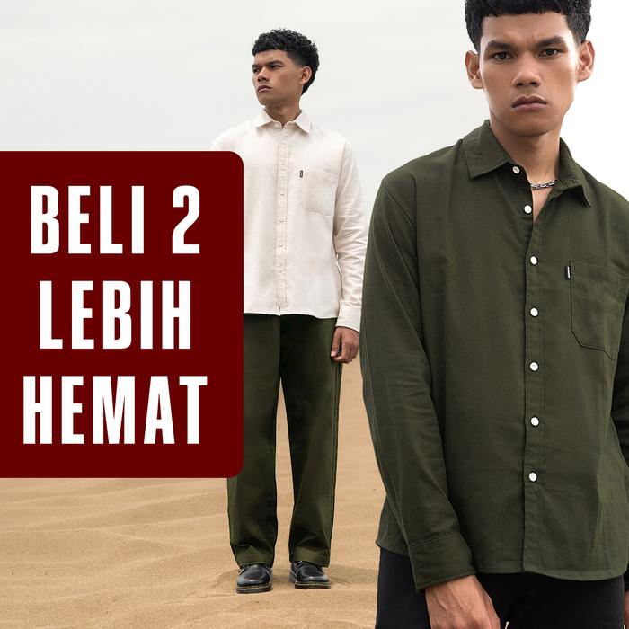 [BELI 2 LEBIH HEMAT] Gloaming Kemeja Flanel Polos Fit Lebar Premium Breathable & Stylish Army