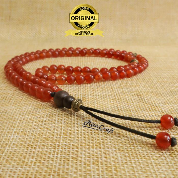 Kalung Tasbih Kecil Pria Wanita Keren Batu Agate Merah Siam Delima ASLI 100% Akik Natural Kristal 99
