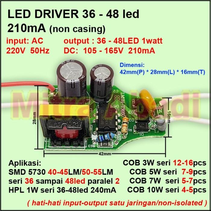 LED Driver 36-48x1 Watt 210 mA (NO IC) AC-DC Tanpa Casing