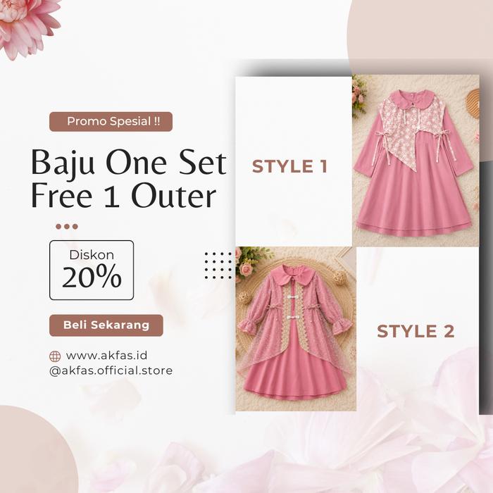 Baju anak gamis premium plus free outer brokat, baju anak murah 1 set free 1 outer