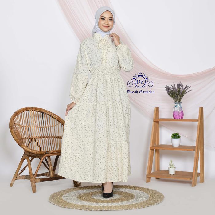 Baju Gamis Bunga Korea Style Motif Rempel Seina Dress Bahan Rose Cringkle Terbaru Baju Jubah Wanita