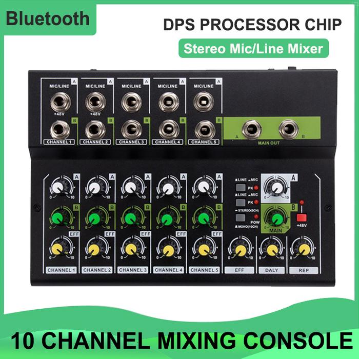10 Channel Mixing Console Digital Audio Mixer Stereo Mic/Line Mixer