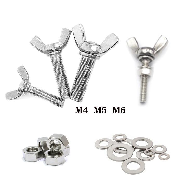 M4 M5 M6 Sets Butterfly Wing Screws Bolt Wing Thumb Screw+304 flat