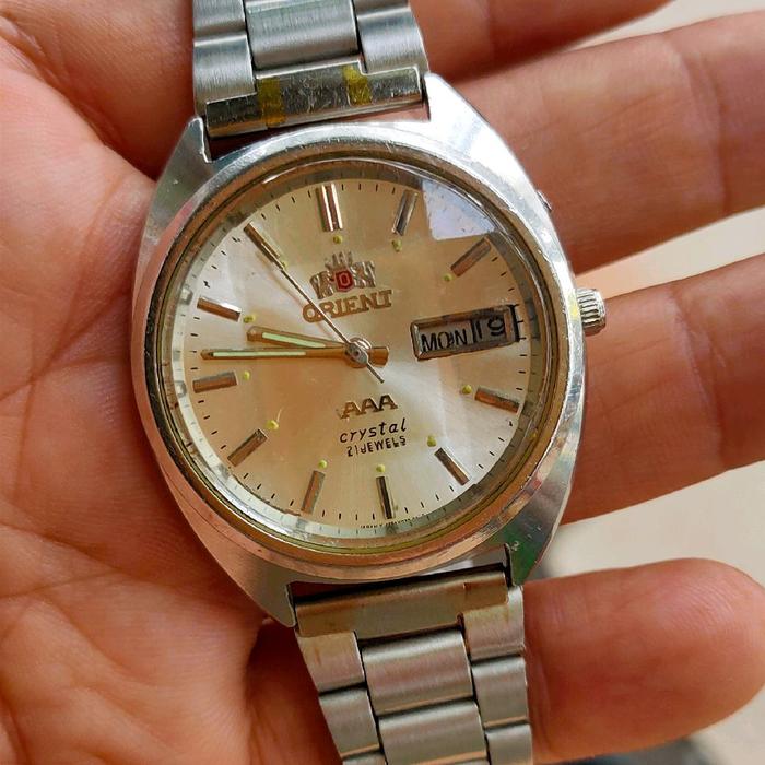 Orient Jam Tangan Pria AAA Crystal Stainless Steel Tali Logam Tampilan Mewah dan Tahan Lama