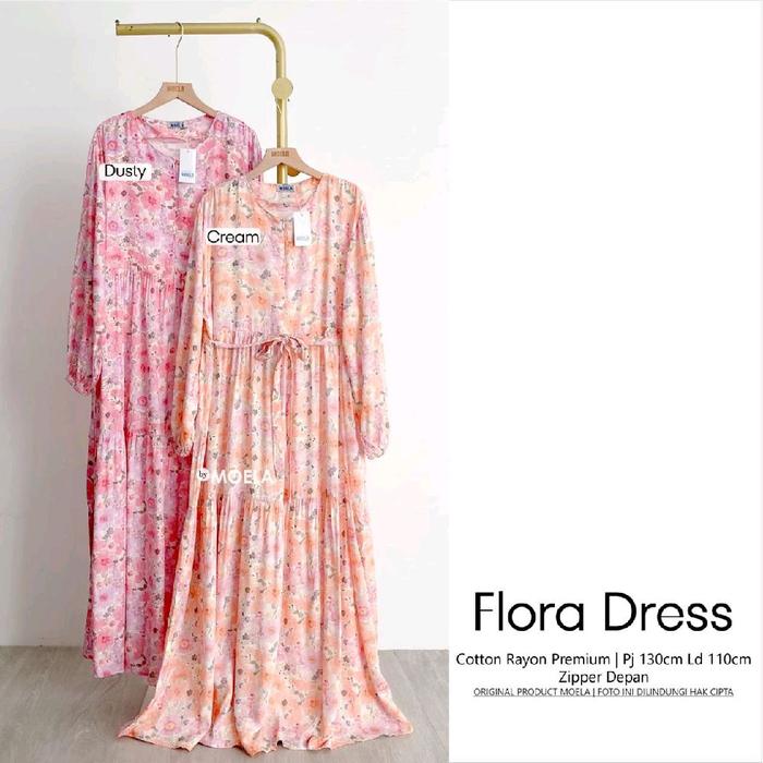 Gamis Dress by MOELA Flora dress bahan cotton rayon premium.  PJ 130cm . LD 110cm Muslim Motif Bunga