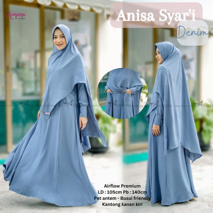 anisa syari set gamis khimar mat airflow premium polos ori azqiara