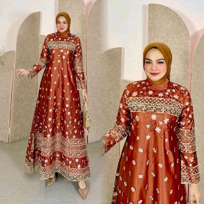 GAMIS KONDANGAN  MEWAHH TILLE BORDIR DENGAN AKSEN BUNGA CANTIK GAMIS PESTA GAMIS MALAYSIA GAMIS BORD