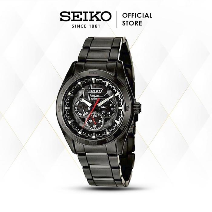 Jam Tangan Pria Seiko Chronograph Solar SNE201 SNE201P1 Black Stainless Original