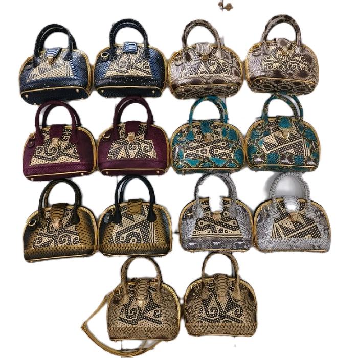 Tas Wanita Kulit Ular Asli Kombinasi Rotan Kalimantan Premium Eksklusif Desain Unik Elegan Bernilai 