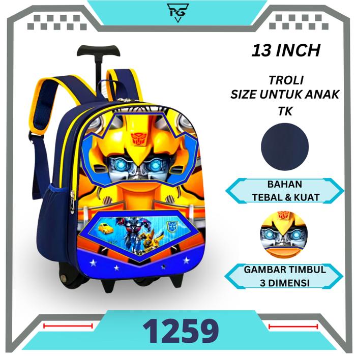 Tas Troli Sekolah Anak Laki Laki Paud Karakter Gambar Timbul 3D Tas Koper Anak Cowok TK RPG 1259