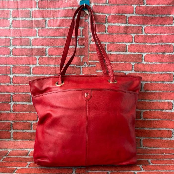 TAS TOTE PIERRE CARDIIN WANITA KULIT ASLI SECOND BRANDED MERAH