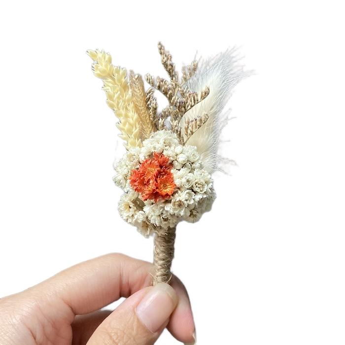 Corsage Bunga Jas Pengantin Kering Asli dengan Pengait/Peniti - 9-11cm