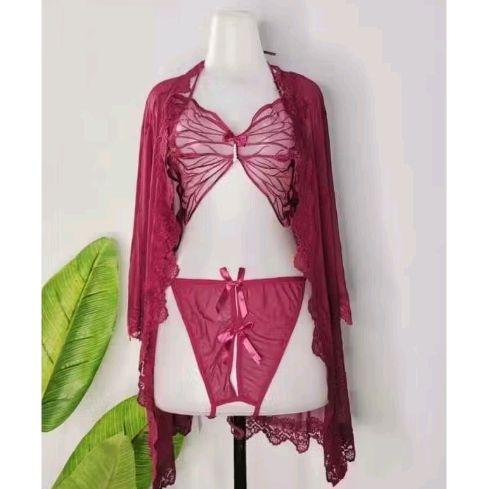 LingeriePremium Setelan bra g string dan luaran tipis transparan