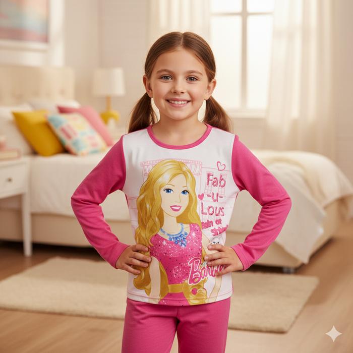 LNR Shop Setelan Barbie Lengan Panjang Pajamas Piyama Baju Tidur Bahan Katun Tebal Full Bulu Bulu Ha