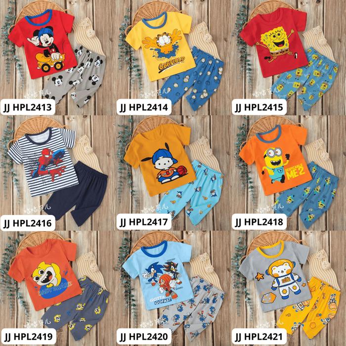 FORSLEEP HPL2310-HPL2313 JIJIBEIER Setelan 1-9T Atasan Lengan Pendek Celana 7/8 Baju Tidur Anak Laki