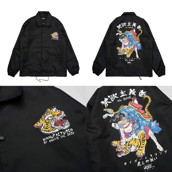 Jaket Windbreaker Moxie Original - Coach Jacket Moxie Inc untuk Pria Wanita Tebal Unisex Hitam Cowok