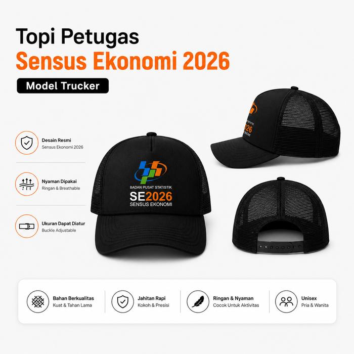 Topi Petugas Sensus Ekonomi 2026 Model Trucker Jaring