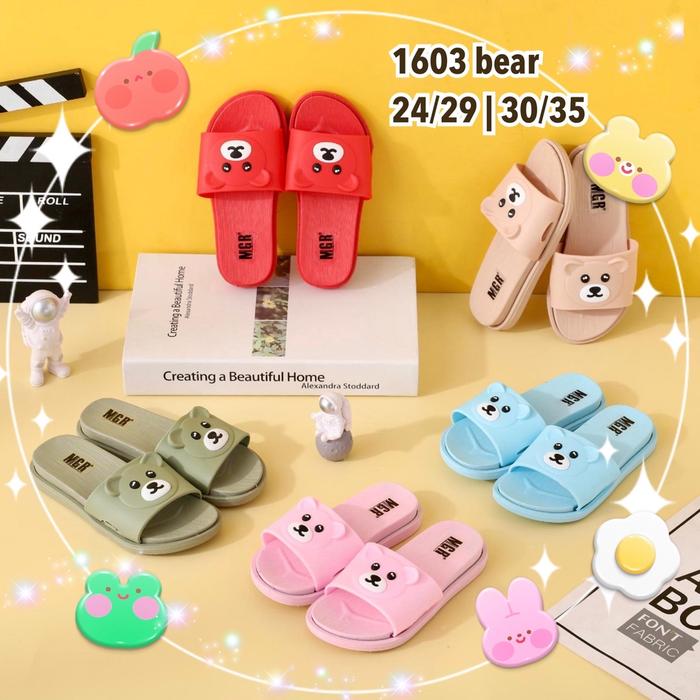 [NEW] Sandal Slop Anak Cewek Kepala Beruang Bear Korea Imut Lucu Empuk Impor MGR Mokaya Morego Balan