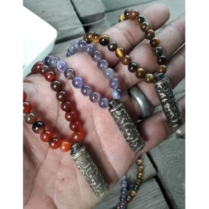 kalung tasbih batu akik asli 6 mm 99 butir plus tabung kuningan radjahArabic terbaik