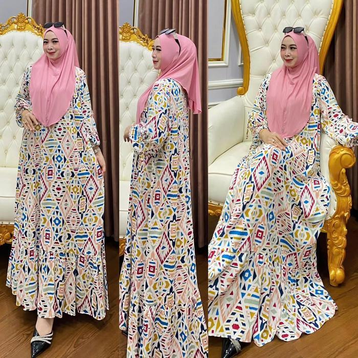 Lavanya Gamis Set Hijab Bergo Jersey Bahan Rayon Motif Premium Mosa Batik