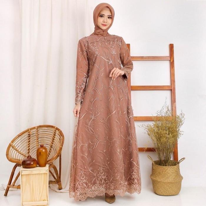 GAMIS MODEL TERBARU TABITA DRESS BRUKAT TILE / BRUKAT FULL MEMUTAR ADA LD 120 / GAMIS KONDANGAN BUSU