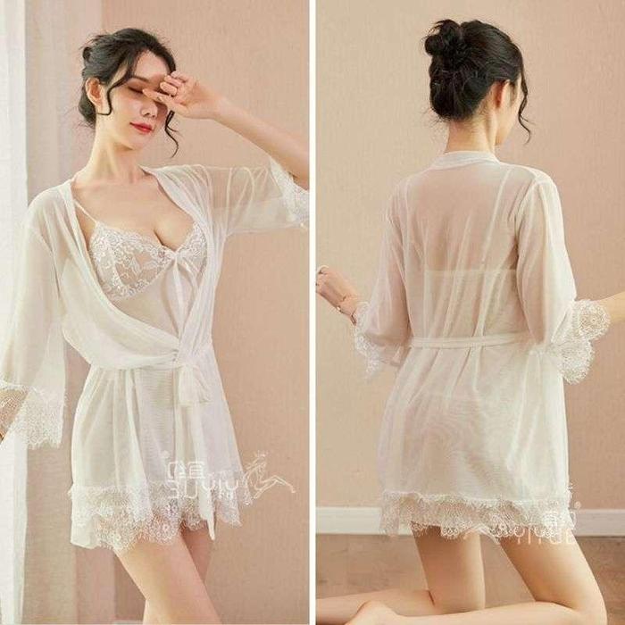 Set  Lingerie Kimono Night Pakaian Dalam Tidur Dress CD Malam Wanita  Hitam Merah Putih Pink Origina