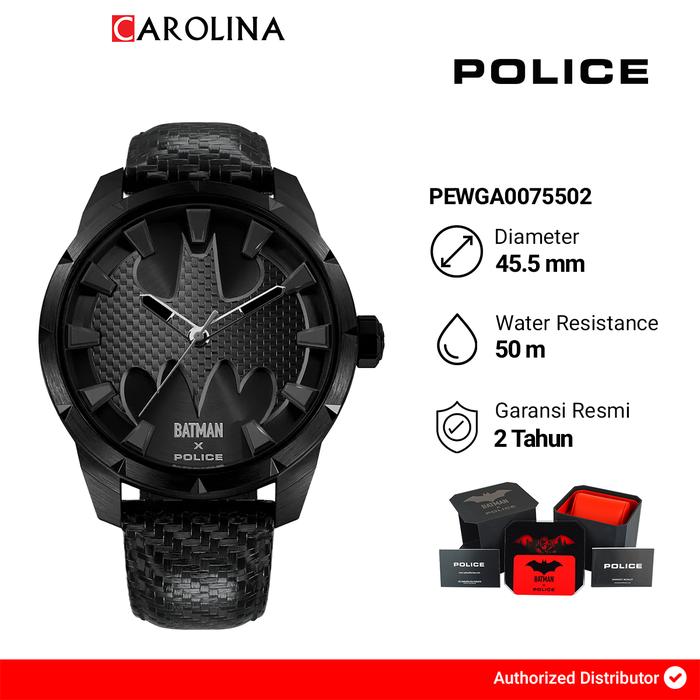 Jam Tangan Pria Police PEWGA0075502 The Batman Analog Dial Black Leather Strap Limited Edition