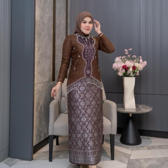 ATASAN SAJA!! KEBAYA RONCE BROKAT PAYET FULL FURING Bahan Premium Motif Bunga Set Kebaya Rok Lilit S