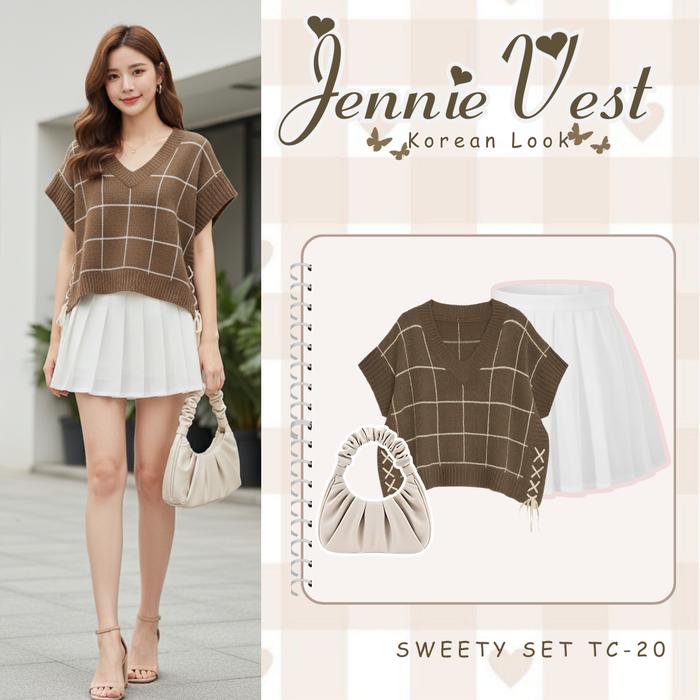 Jennie Vest Knit - Atasan Rompi Rajut Wanti Kerah V-Neck Desain Moderen Korean Style premium SWEETY 