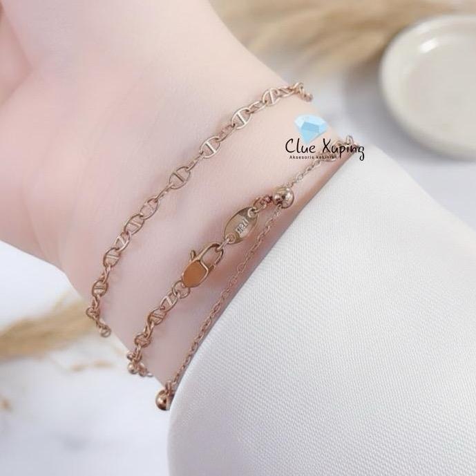 Clue Xuping Gelang Terbaru Rantai Serut 750 2 Fungsi Gold Perhiasan Vintage CX16122503 Titanium Muda