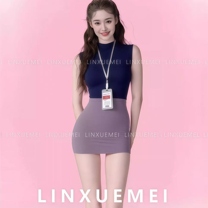 Set Lingerie Seragam Sekretaris Kostum Malam Gaun Kantor Transparan Biru