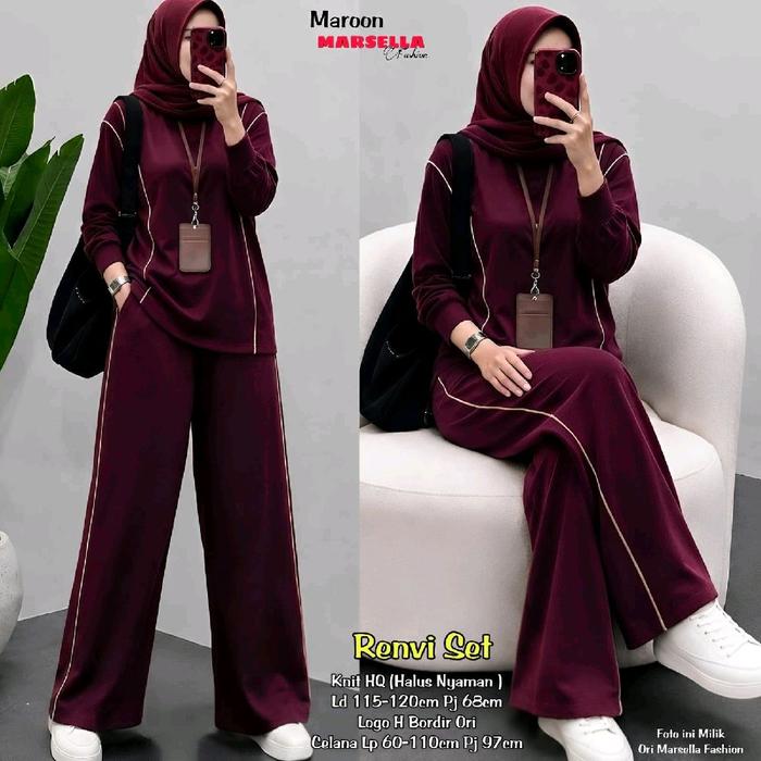 Renvi Set Knit HQ Hitam Nyaman Ld 115-120cm Pj 68cm Logo H Bordir Ori Celana Lp 60-110cm Pj 97cm