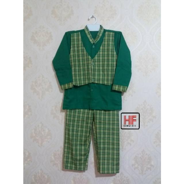 Seragam Muslim Anak Tk / Baju Muslim Gamis TK Hijau Rompi kotak