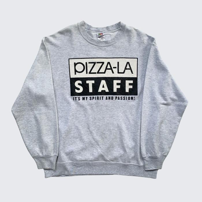 Grey Misty Vintage 1990s Pizza-LA Staff Big Logo Sweatshirt Crewneck - Unisex - L