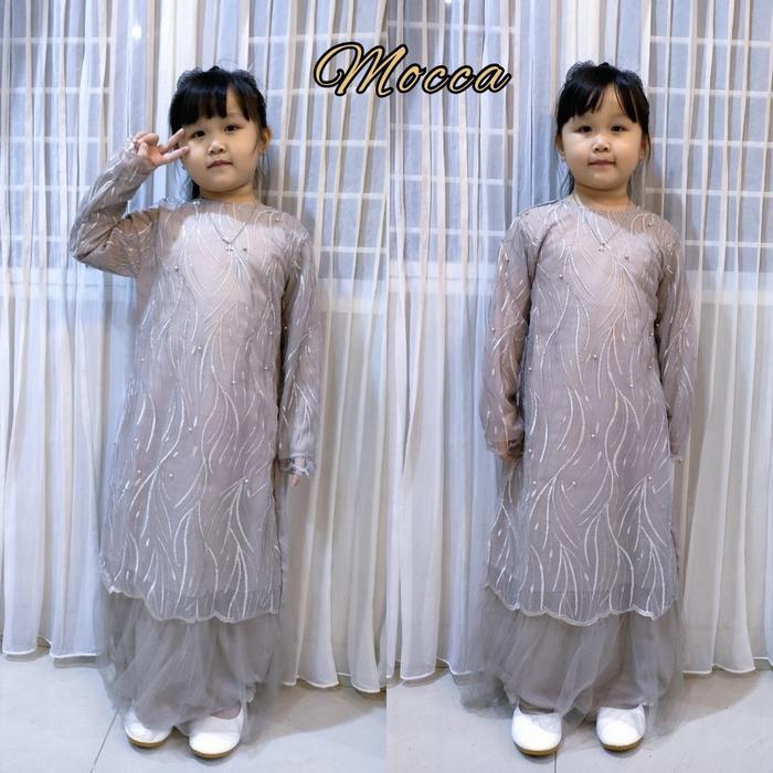 Geraldine Kid Baju Gamis Brukat Anak Perempuan/Gamis Anak Brukat Tile/Fashion Gamis Pesta/ Gamis Cou