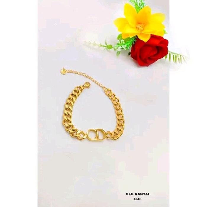 Gelang Rantai CD Dewasa Berlapis Emas Titanium Stainless steel Anti karat Bracelets