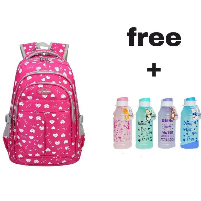 COD - tas ransel anak sekolah perempuan + botol minum Fashion - pink fanta