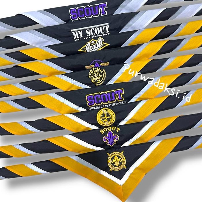 SCRAF PRAMUKA HITAM LOGO BORDIR MENYALA BEST SELLER TERLARIS TERPOPULER BAHAN JUMPING LIS KUNING\PUT