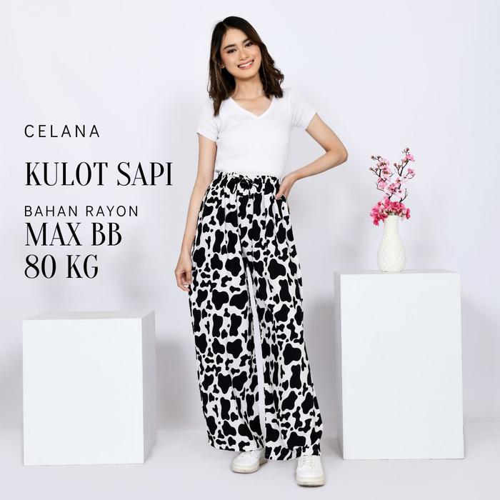 Celana Kulot Sapi Bali Bahan Rayon Premium Motif Santai Nyaman Adem Cocok Untuk Santai Di Rumah Dan 