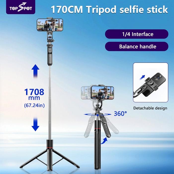 Topspot F16 178CM Tongsis Tripod lampu LED Gimbal Stabilizer Bluetooth Selfie Stick Remote with LED 