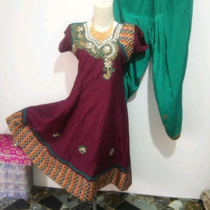 Baju India PL, Lingkar dada 96 cm, panjang Baju 106 CM. Setelan Celana Dress Wanita Panjang Motif