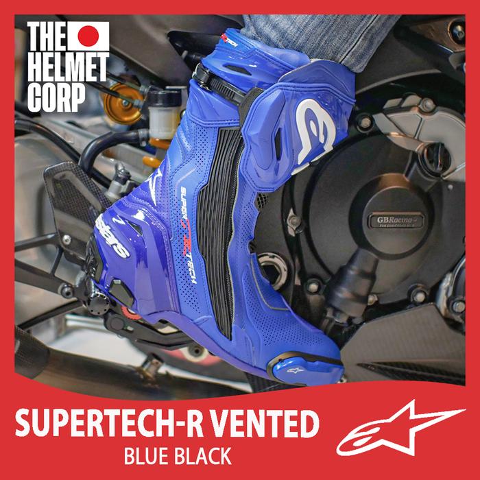 SEPATU ALPINESTARS SUPERTECH-R BLUE BLACK RACE SHOES ORIGINAL TRACKDAY SHOES ALPINESTAR