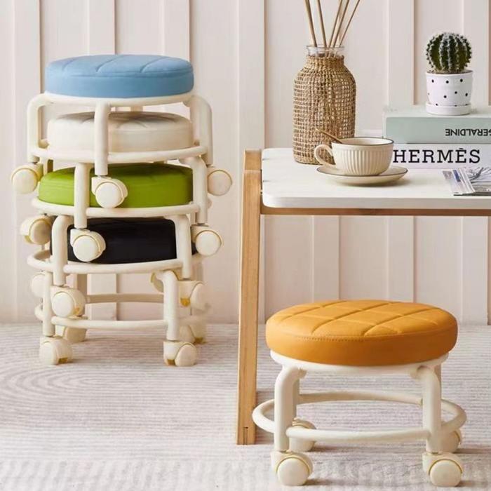 WM Kursi Mini Model Bulat Dengan Roda Putar 360° Ergonomis / Sofa Bundar Meja Rias Tahan Air / Bangk
