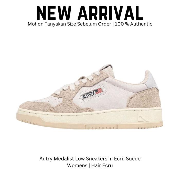 Autry Medalist Low in Ecru Suede Hair Ecru Sepatu Sneakers Wanita Original 100 %