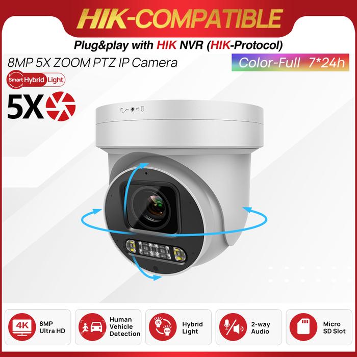 8MP 5X Zoom PTZ Camera POE Smart Dual Light ColorVu Built-in Mic Speaker CCTV Video Surveillance Cam