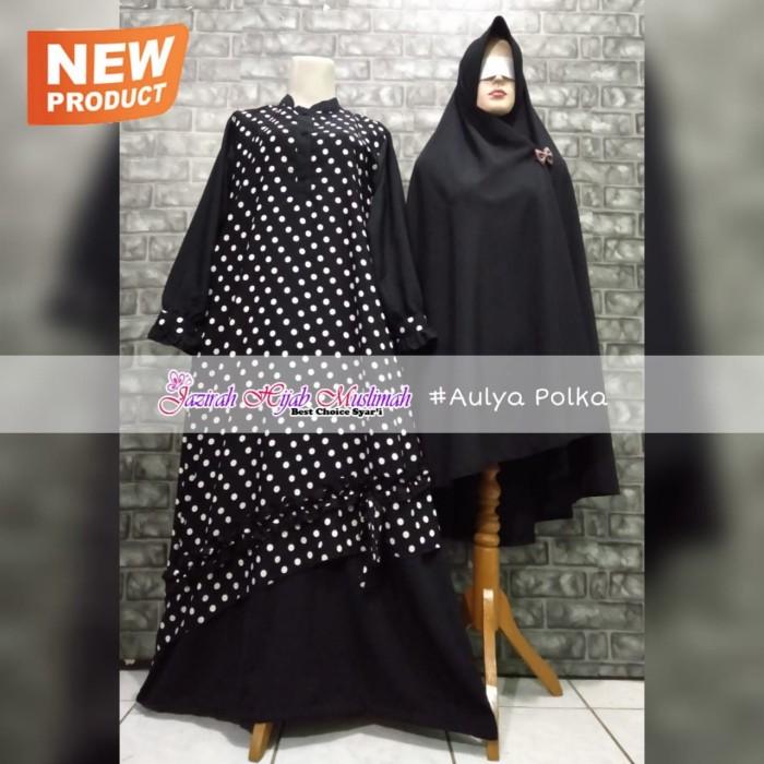 Gamis polkadot hitam syari set cadar