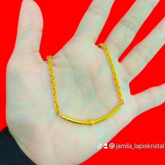 Gelang Bambu Rantai dilapis emas asli 24karat dibalut dengan kristal premium