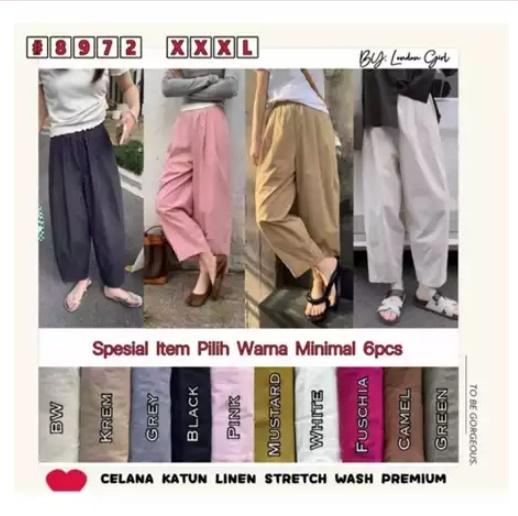 8972 Celana kulot wanita linen import simple daily wear LONDON GIRL