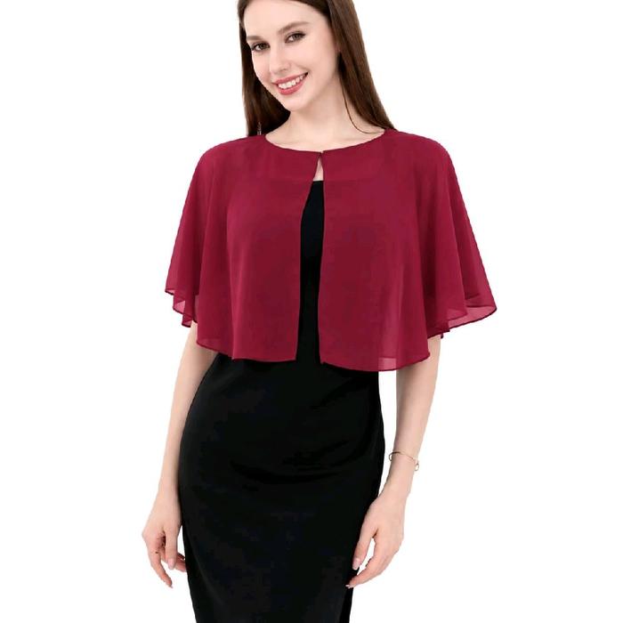Bas - Cape sifon outerwear stylish hitam putih dengan bahan premium dan nyaman digunakan blouse oute