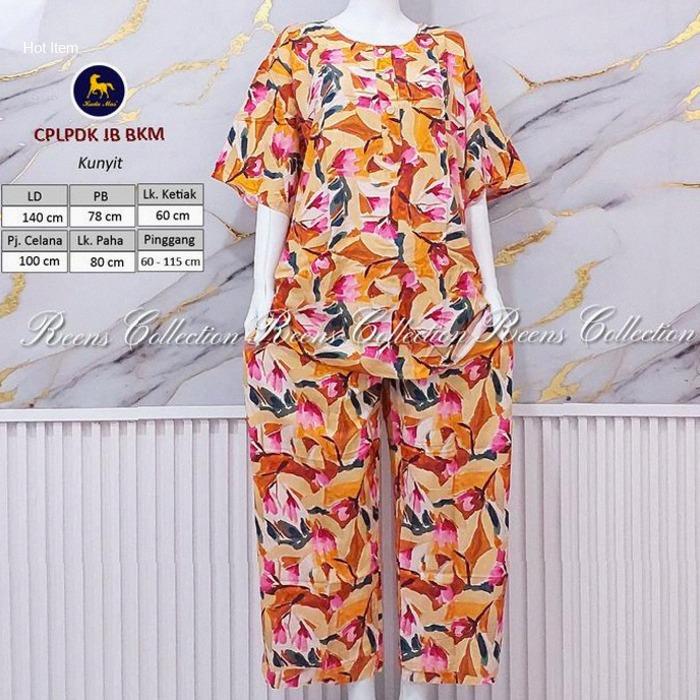 Batik Kuda Mas Setelan CPLPDK Jumbo LD-140 Busui 3 Kancing Piyama Rayon Panjang Lengan Pendek Big Si